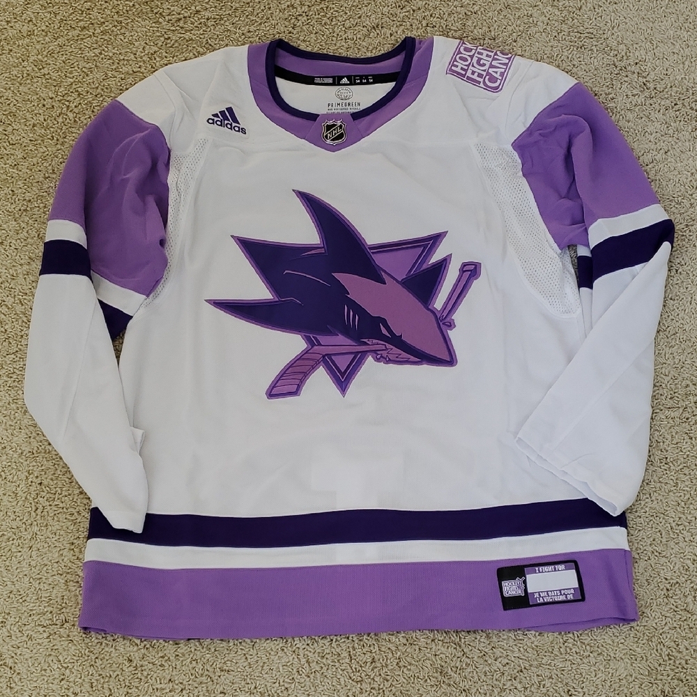 Adidas Men's Purple and White San Jose Sharks Jersey.